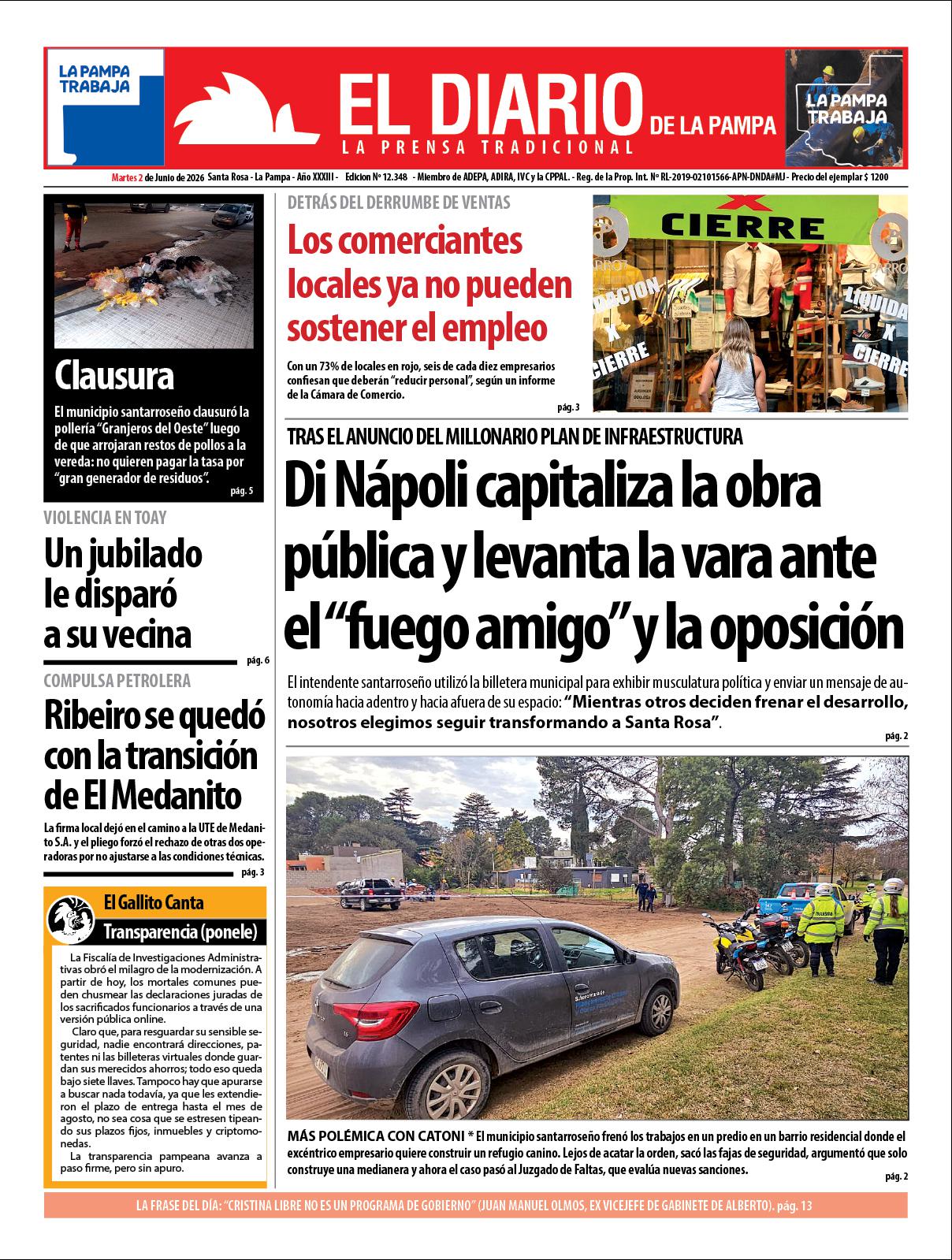 Tapa de El Diario en papel  martes 02 de junio de 2026